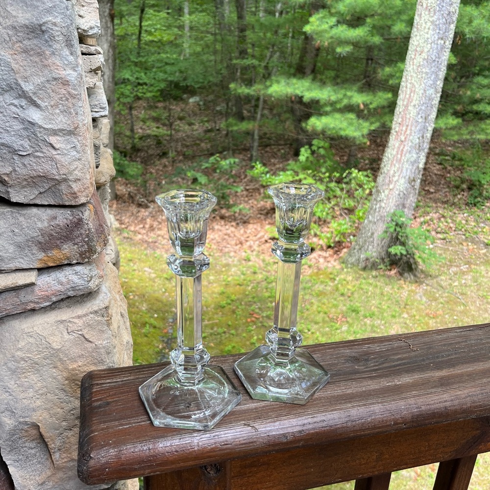Pair of Glass Candlesticks, Chunky, Sparkly